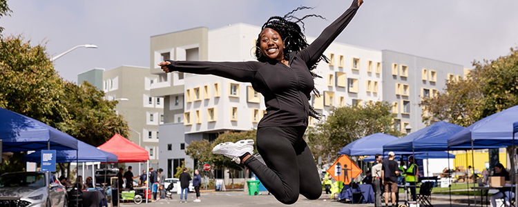 Student jumping in the air